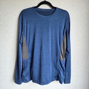 Men's Space Dye Lightweight Quick Dry Athletic‎ Blue Gray Long Sleeve Shirt